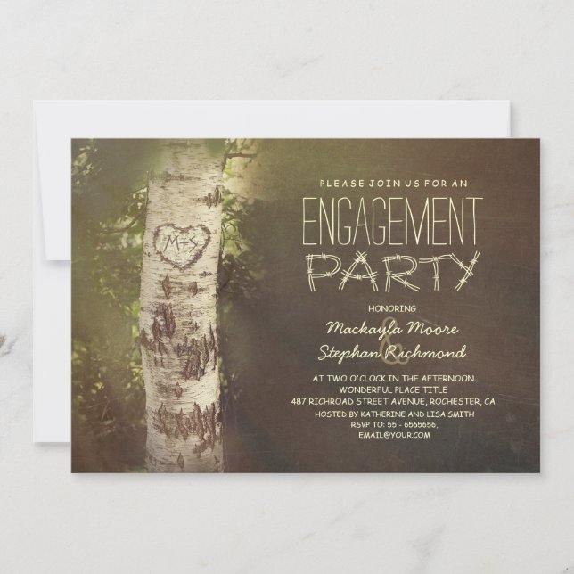Invitation Fête rustique de fiançailles de bouleau (Devant)