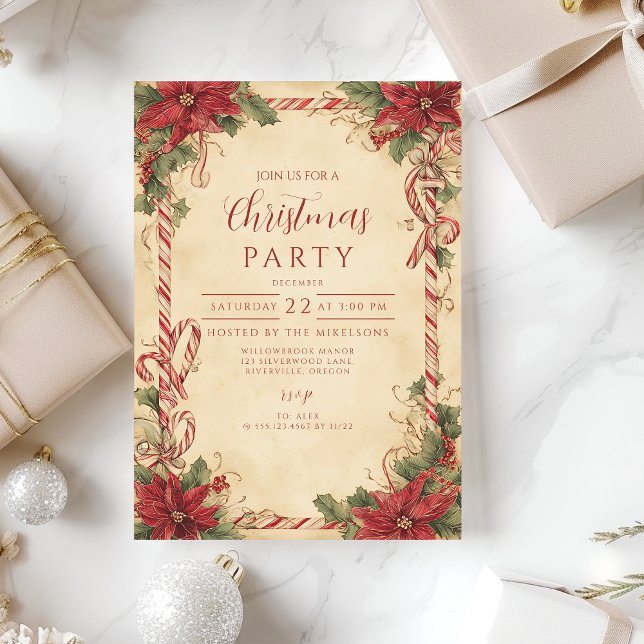 Invitation Fête rustique de Noël avec Poinsettia (Créateur téléchargé)