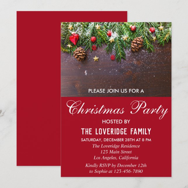 Invitation Fête Rustique de Noël Campagnard Rouge (Devant / Derrière)