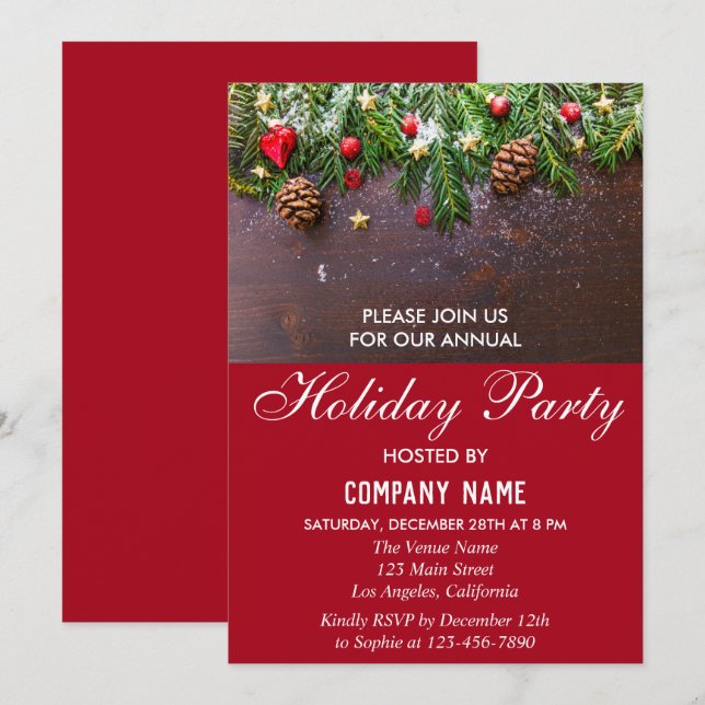Invitation Fête Rustique de Noël de l'Entreprise de Fêtes (Devant / Derrière)