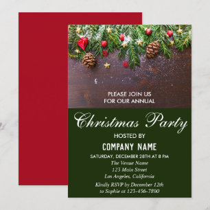 Invitation Fête Rustique de Noël de l'entreprise Rouge & Vert