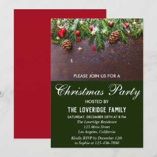 Invitation Fête rustique de Noël rouge et vert à la campagne