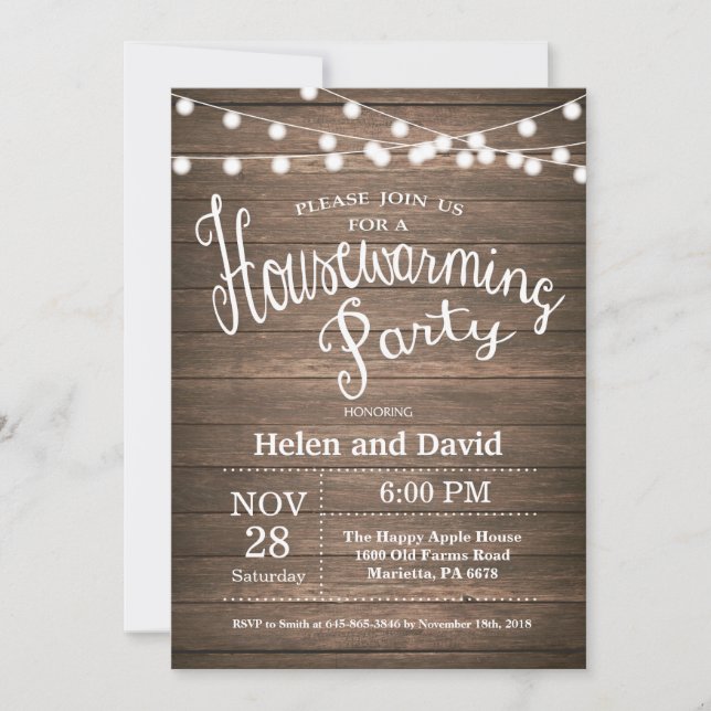 Invitation Fête rustique du réchauffement du foyer Maison dou (Devant)