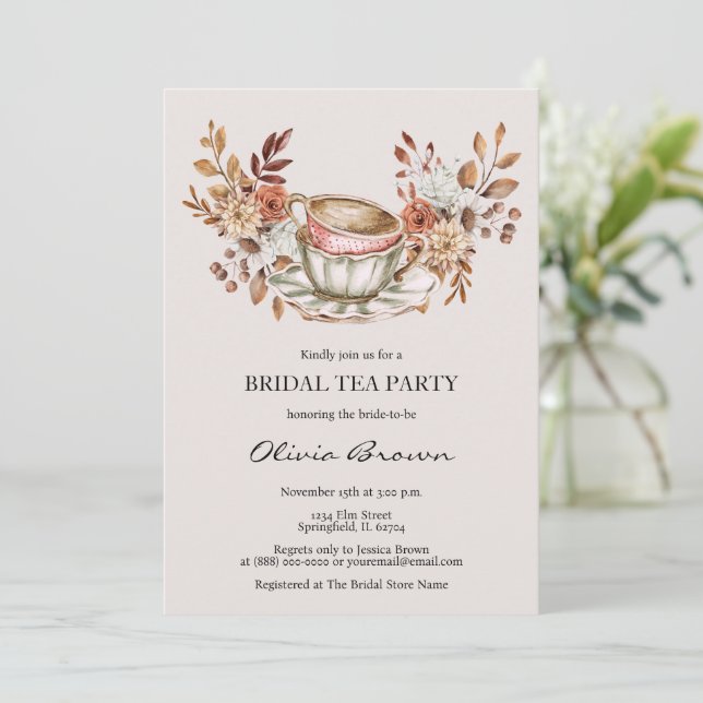 Invitation Fête Rustique Florale de Thé (Debout devant)
