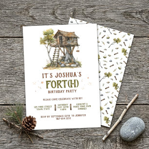 Invitation Fête rustique garçon 4 ans cabane dans un arbre