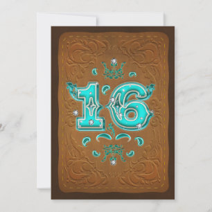 Invitation Fête rustique occidentale marron et turquoise SEIZ