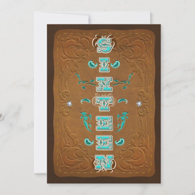 Invitation Fête rustique occidentale marron et turquoise SEIZ (Devant)