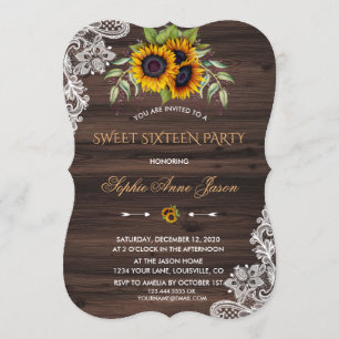 Invitation Fête Rustique Tournesols Bois Douze Ans