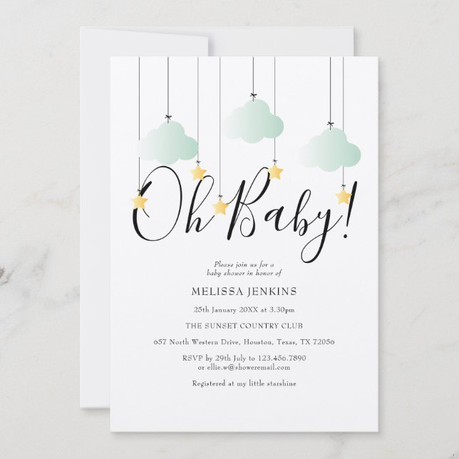 Invitation Fête Rustique Twinkle Twinkle Oh Bébé Baby Shower (Devant)