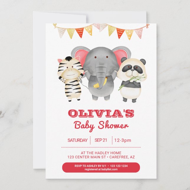 Invitation Fête Sauvage Animaux Baby Shower (Devant)