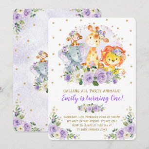 Invitation Fête sauvage des animaux de la Jungle florale