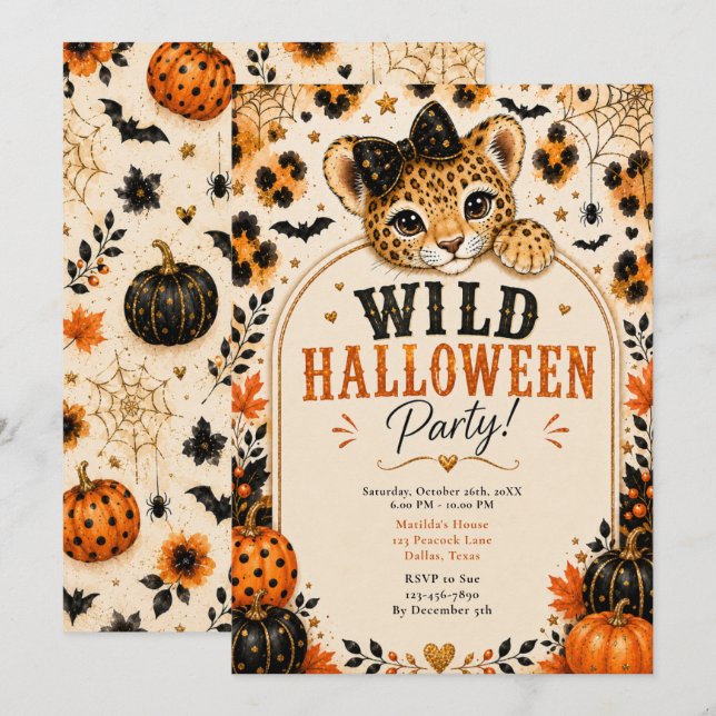 Invitation Fête sauvage d'Halloween (Devant / Derrière)