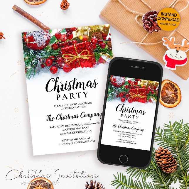 Invitation Fête simple Holly Berries Noël (Créateur téléchargé)