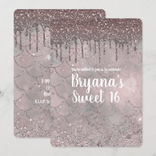 Invitation Fête Sirène 16 Ans Douce Rose Gold Paillettes Gout