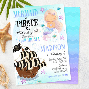 Invitation Fête Sirène & Pirate sous l'eau pour Anniversaire