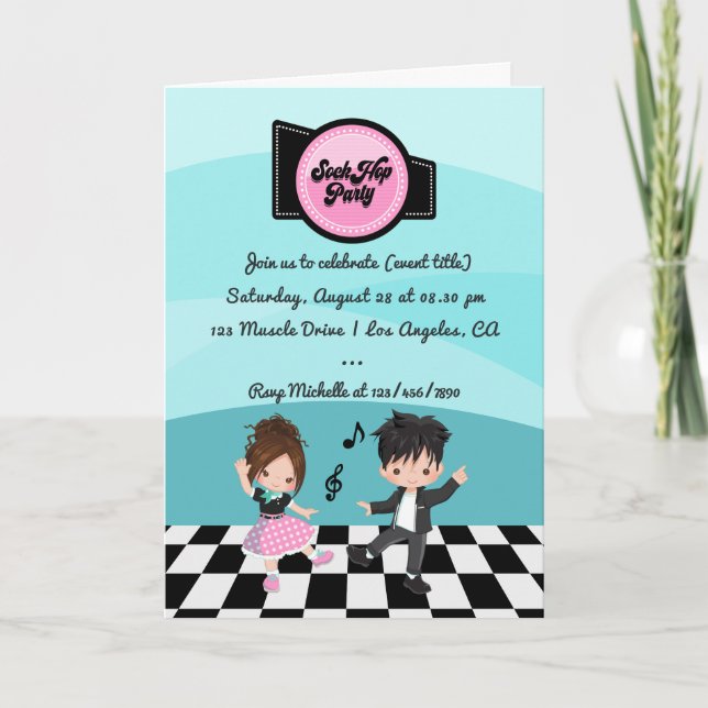 Invitation Fête Sock Hop (Devant)