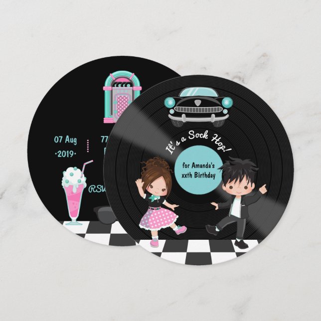 Invitation Fête Sock Hop (Devant / Derrière)