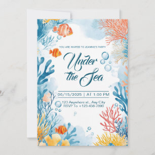Invitation Fête sous-marine aux aquarelles vibrantes