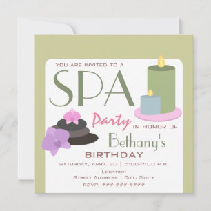 Invitation Fête spa Anniversaire - Bougies Orchidées et Pierr