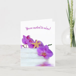 Invitation Fête spa avec des orchidées sur les serviettes