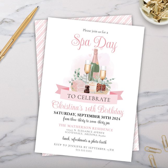 Invitation Fête Spa Glamour Champagne Bridal 21e anniversaire (Champagne chocolate and spa day 21st birthday party invitation for bridal party or elegant invites)