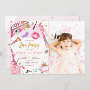Invitation Fête spa Glitz Glam Glamor Girl Maquillage Anniver