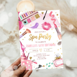 Invitation Fête spa Glitz Glam Glamor Girl Maquillage Anniver