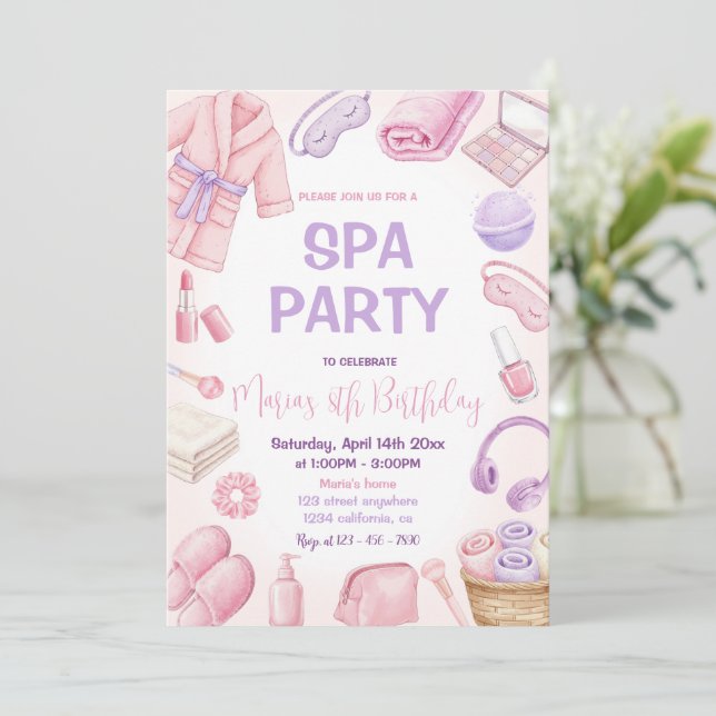 Invitation Fête spa Pamper Glam Day Fête Filles Anniversaire (Debout devant)