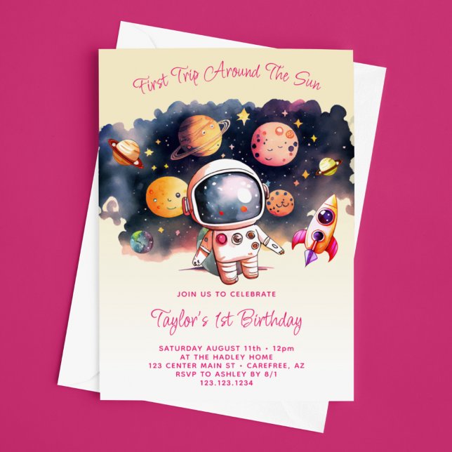 Invitation Fête Spatiale Premier Tour Autour du Soleil Jaune (Créateur téléchargé)