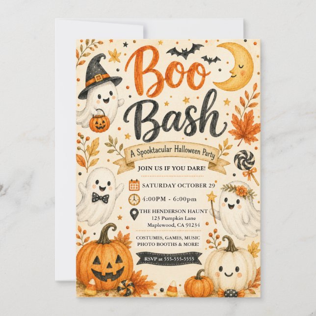 Invitation Fête Spooktacular Bash de Boo Mignon (Devant)