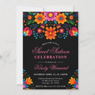 Invitation Fête sucrée de 16 ans Floral Mexicain Lumineux
