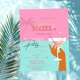 Invitation Fête sucrée d'été 16 ans Cocktail de palme