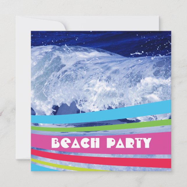 Invitation Fête sur la plage de l'océan à l'eau salée rayée r (Devant)