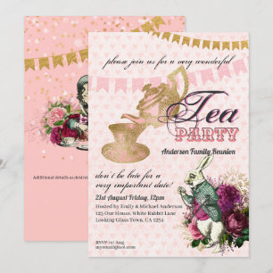 Invitation Fête sur le thème d'Alice au Pays des Merveilles s