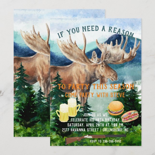 Invitation Fête sur le thème de la chasse (Devant / Derrière)