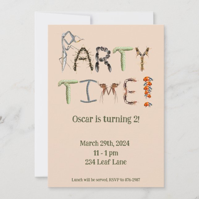 Invitation Fête sur le thème des insectes et des bestioles po (Devant)