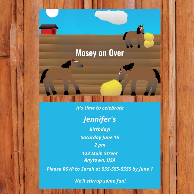 Invitation Fête sur le thème du cheval | “Mosey On Over” (Créateur téléchargé)