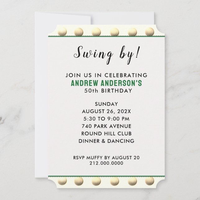 Invitation Fête sur le thème du golf (Devant)