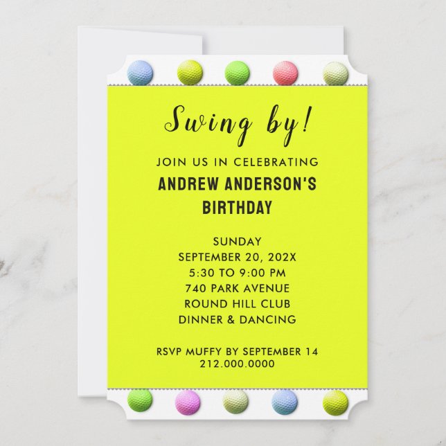 Invitation Fête sur le thème du golf (Devant)