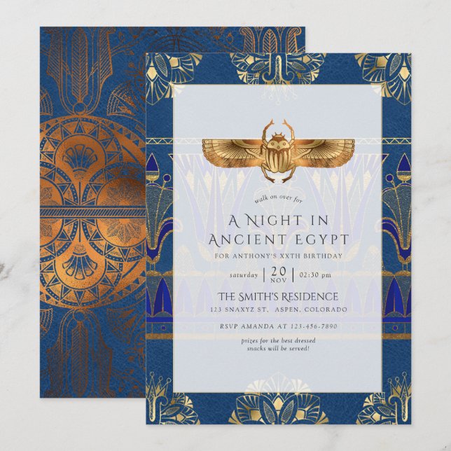 Invitation Fête sur le thème égyptien (Devant / Derrière)