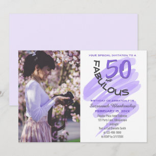 Invitation Fête sur mesure avec photo violette "50 ans et fab