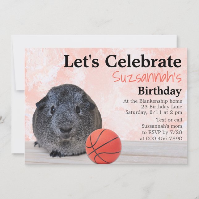 Invitation Fête sur mesure de basketball avec un Cochon d'Ind (Devant)
