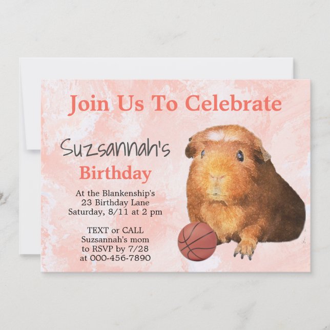 Invitation Fête sur mesure de basketball avec un cochon d'Ind (Devant)