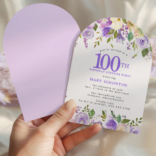 Invitation FÊTE SURPRISE 100e Anniversaire Arche Florale Viol