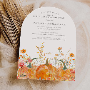 Invitation FÊTE SURPRISE 100e Anniversaire Citrouille Fleur S
