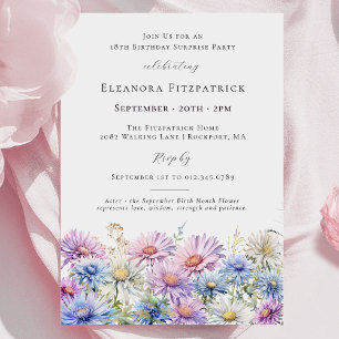 Invitation FÊTE SURPRISE 18 septembre Fleur du mois de naissa