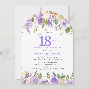 Invitation FÊTE SURPRISE 18e Anniversaire Arche Florale Viole