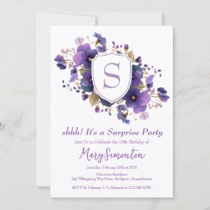 Invitation FÊTE SURPRISE 18e Anniversaire Blason Monogramme