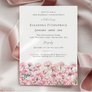 Invitation FÊTE SURPRISE 19e Anniversaire Fleur de Carnation