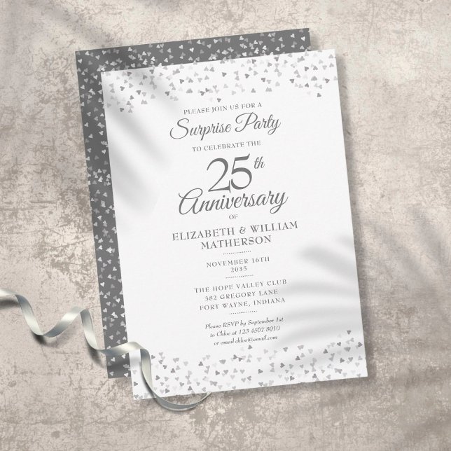 Invitation Fête surprise 25 ans Anniversaire de mariage Cœurs (Créateur téléchargé)